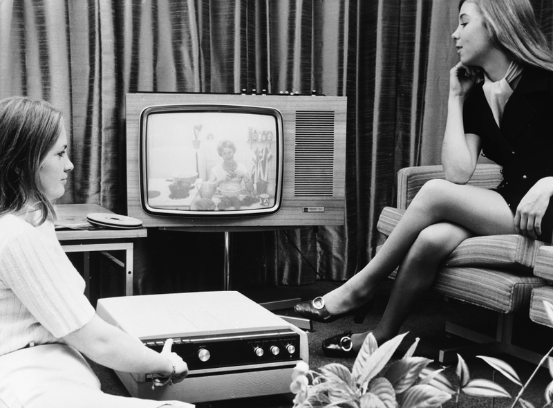 1970: “The new EVR system which allows the recording of television programmes which can then be watched at the owner’s discretion.The new Teleplayer has been produced in partnership with Rank Bush Murphy Ltd and EVR and has enormous potential.” Via Getty Images.
